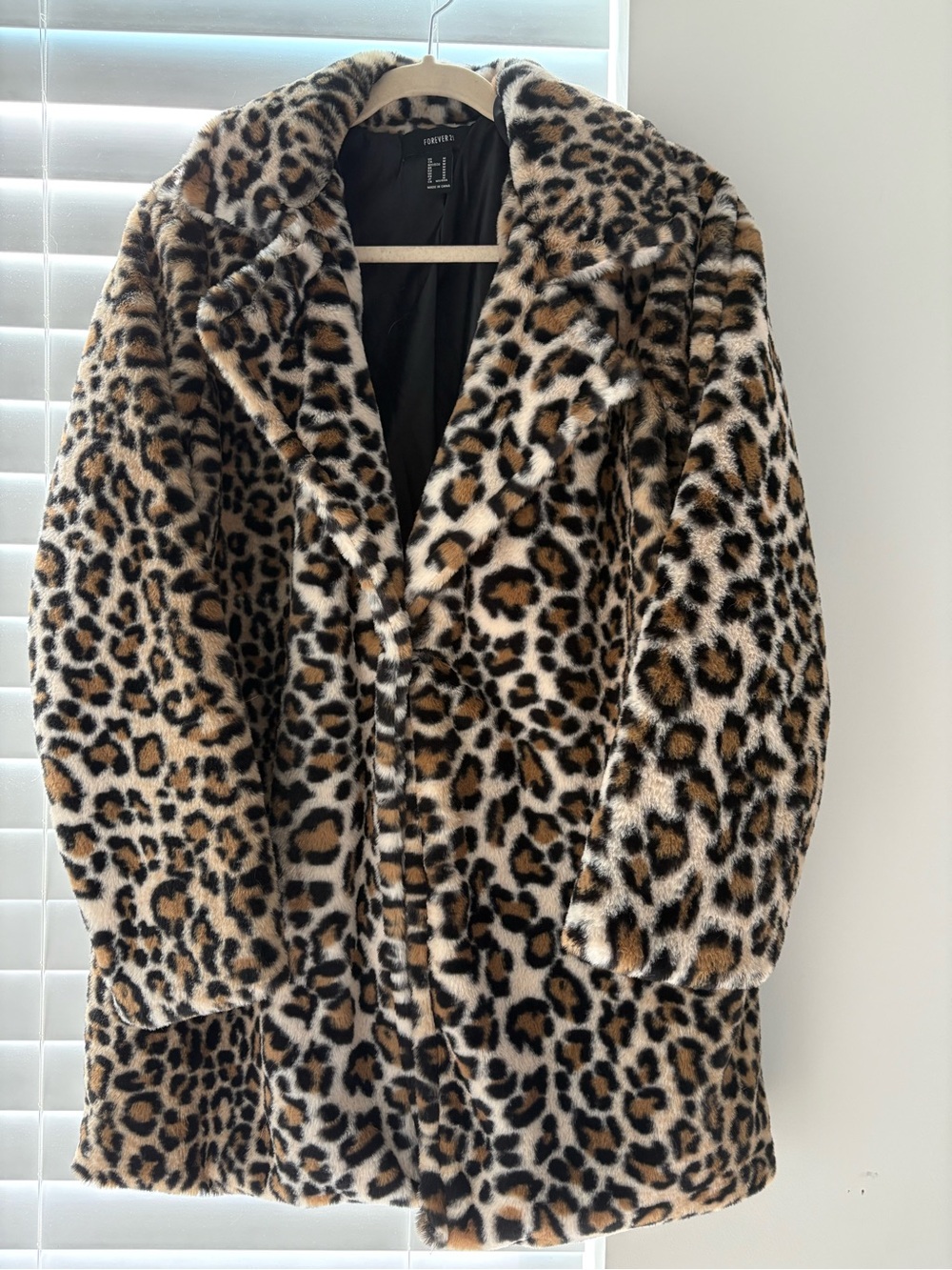 Forever 21 Leopard Print Faux Fur Teddy Coat - Brown, Black, White
